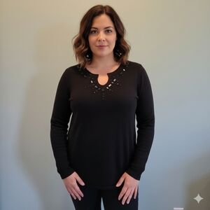 Carolyn Taylor Woman Black Embellished Tunic Sweater 2X